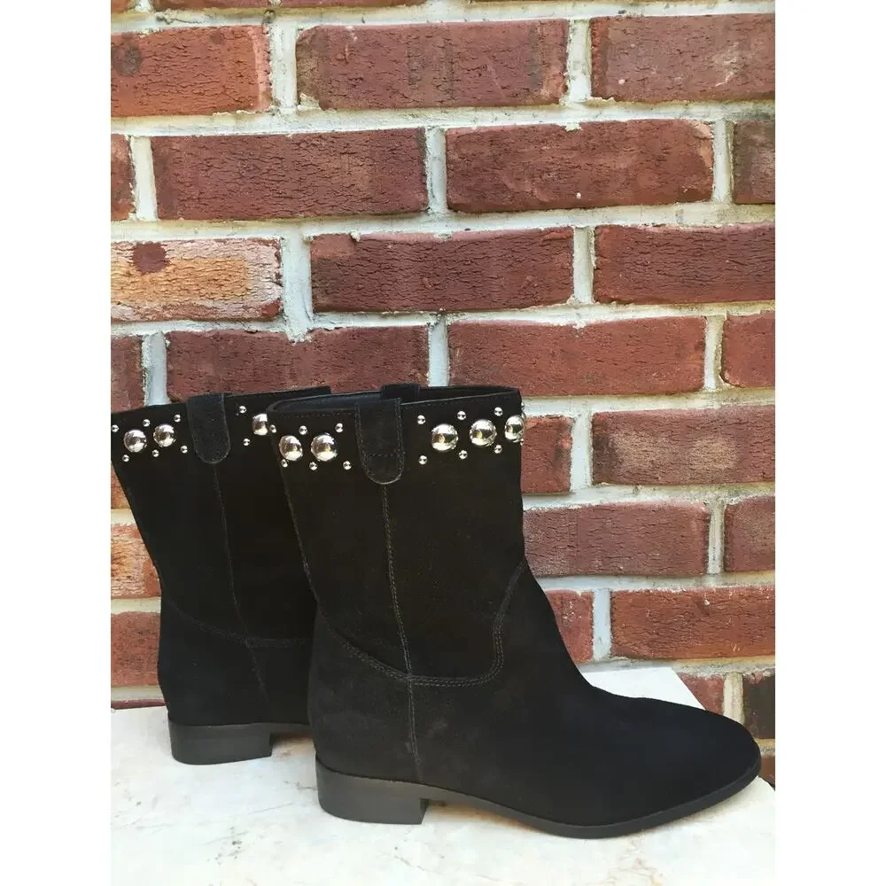 MICHAEL KORS Hayes Black Suede Studded Ankle Boots Booties 7 NEW